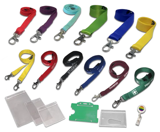 Stock plain and pre-printed lanyards with ID cardholders